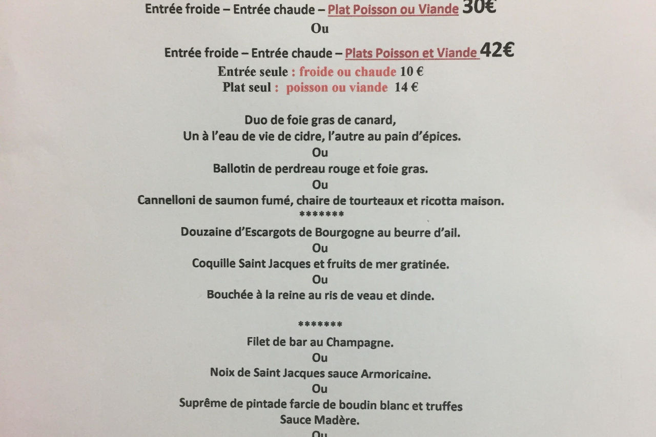 Menu à emporter pour les fêtes de fin d'année