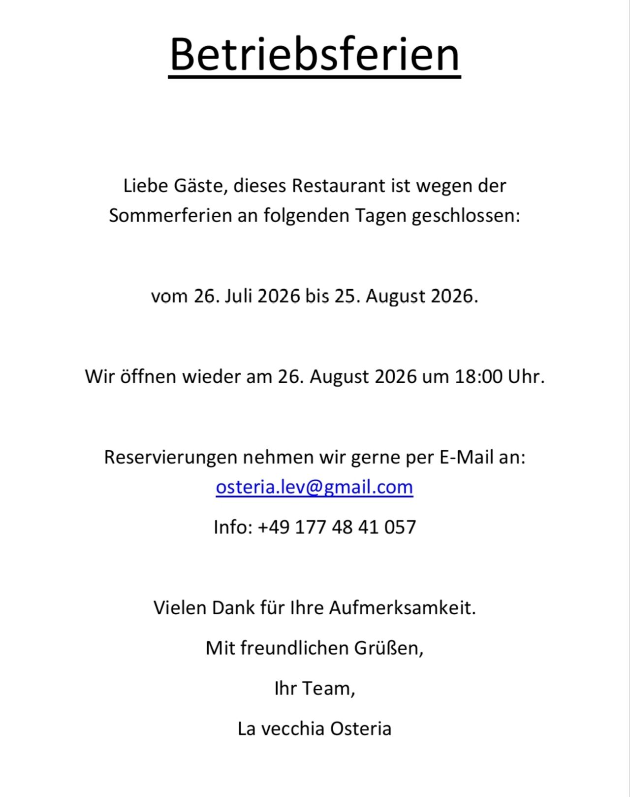Betriebsferien