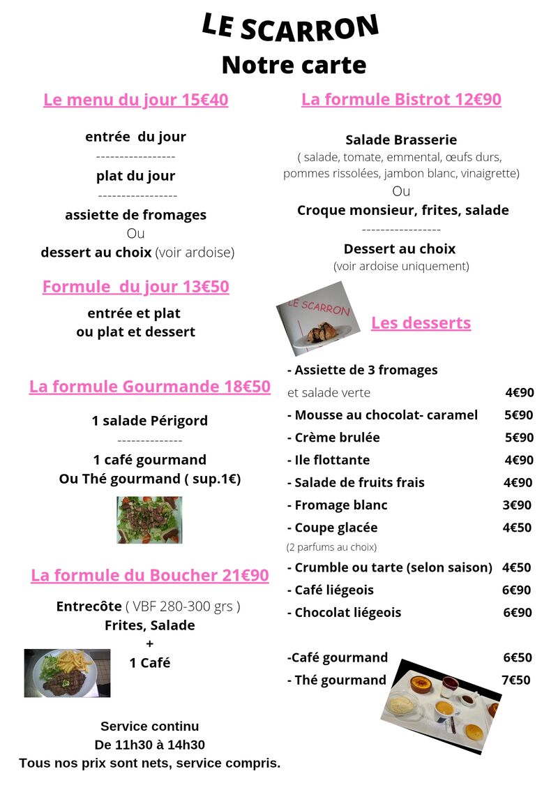 Nos menus et formules