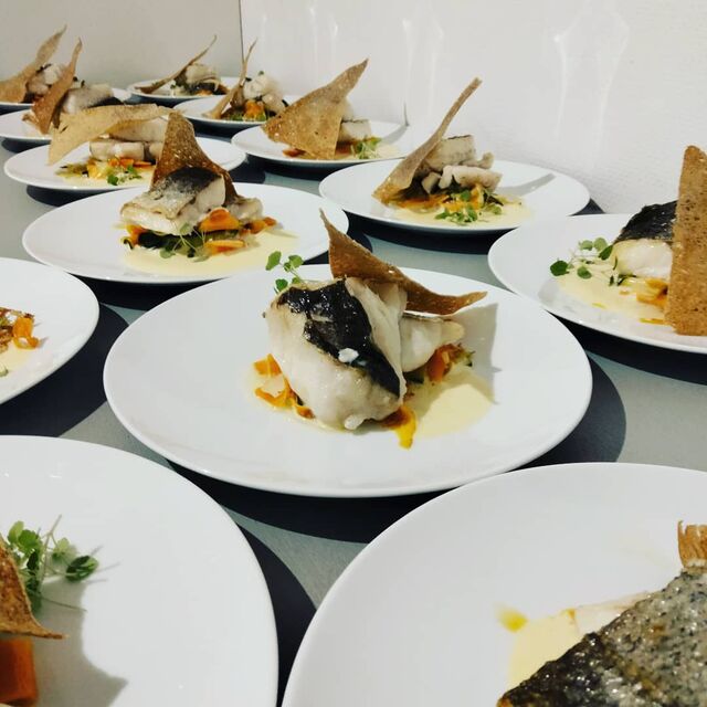 Dos de Cabillaud, tagliatelles de légumes et sabayon à l'orange