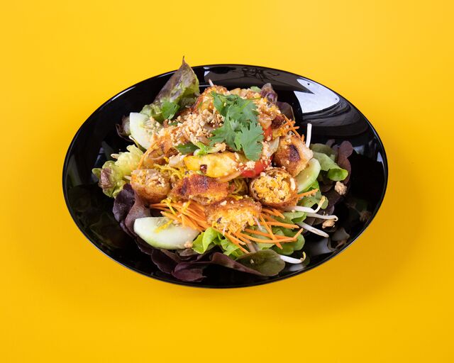 BO BUN Salade, carottes, Vermicelles, nems poulet, cacahuète, sauce nems, soja, bœuf ou légumes.10€ 