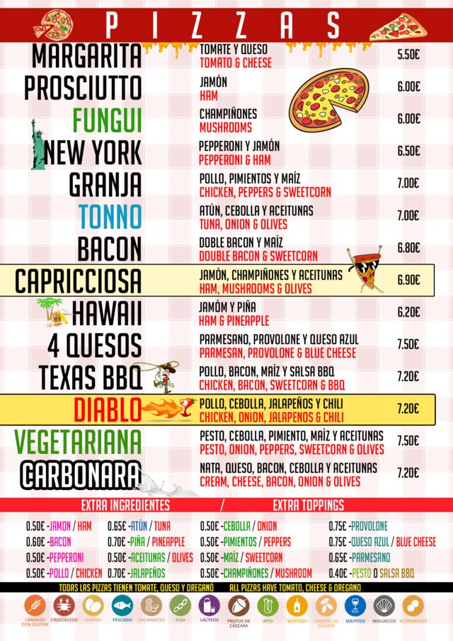 menu pizza
