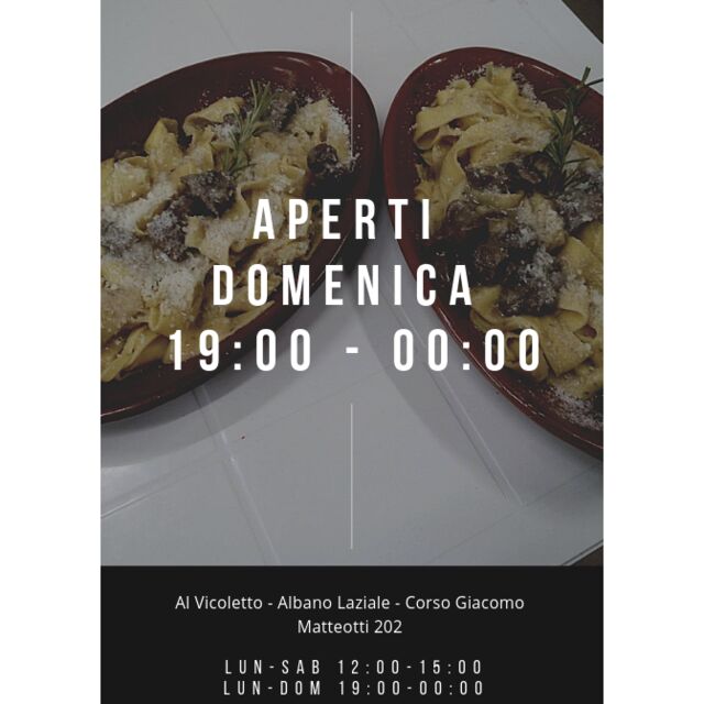 Nel periodo estivo aperti la domenica, solo a cena 