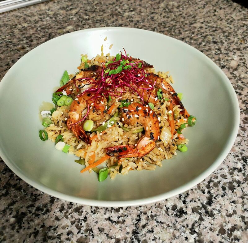 La Cantine Villejames: Crevettes à la Thaî et risotto au chorizo