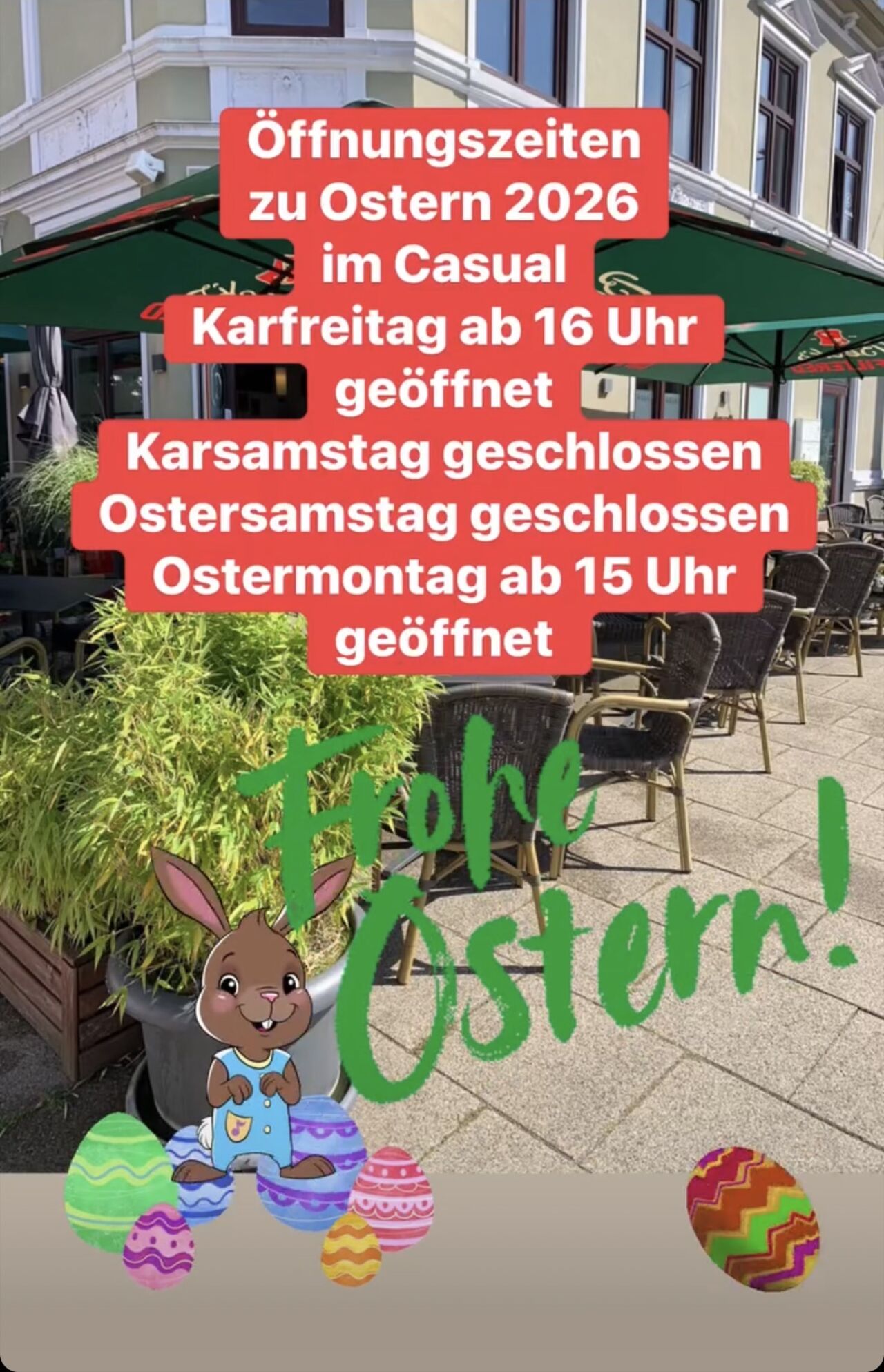 Öffnungszeiten zu Ostern 2026 im Casual 🐣