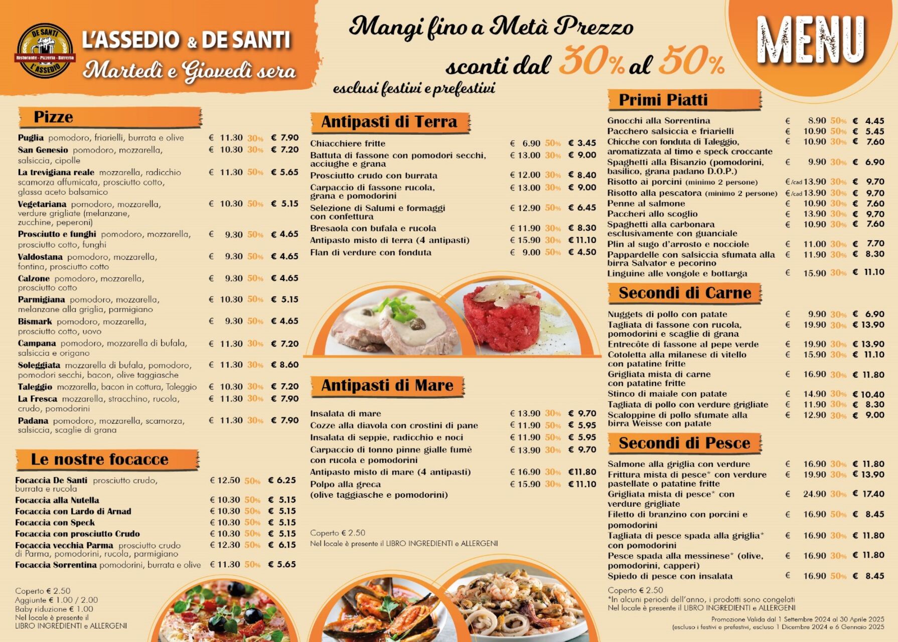 Menù scontato del martedì e giovedì