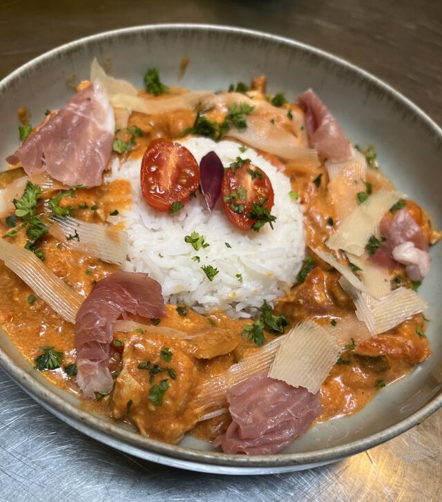 Mijoté de volaille au parmesan et jambon de parme 