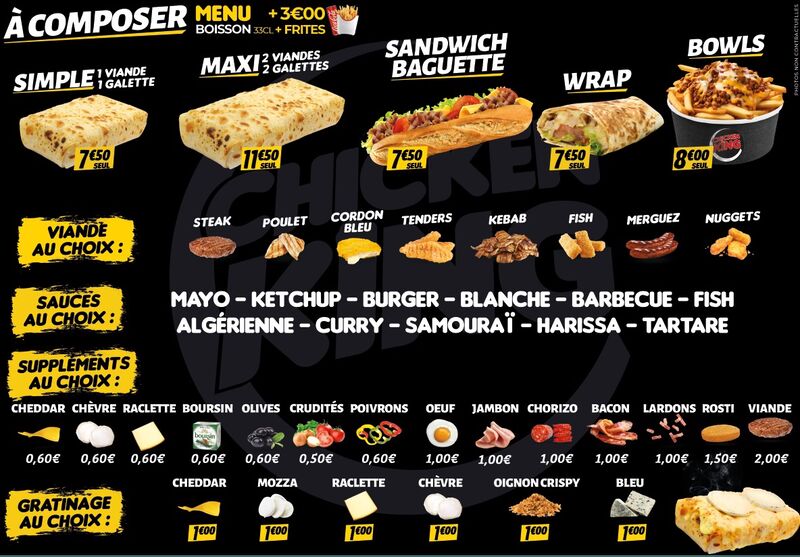 Nos Tacos / nos Bowls / Nos sandwich baguette / Nos Wrap