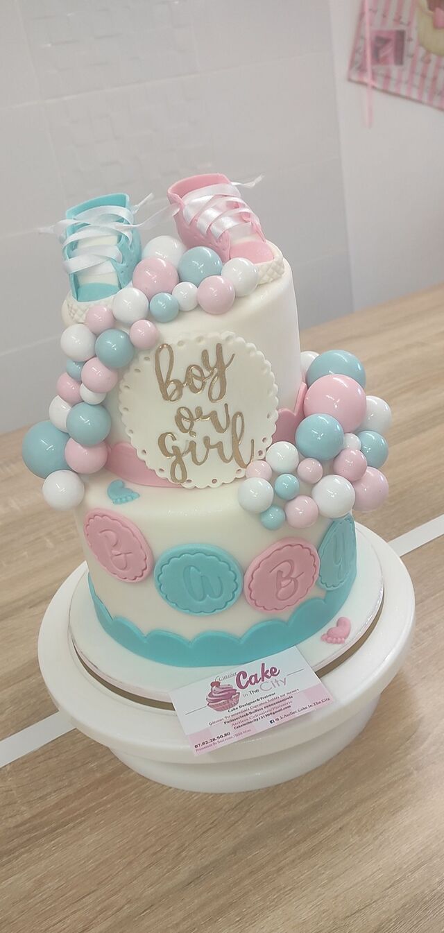 Gender reveal tower cake