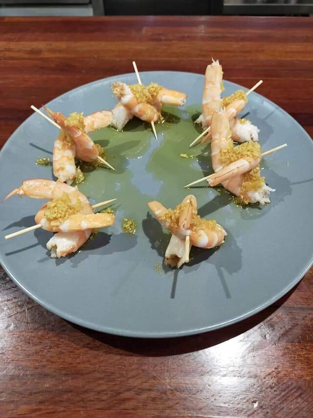 Gambas con sofrito de ajo