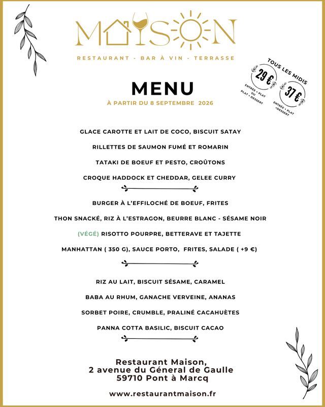 nouveau menu à partir du 8 septembre 2026