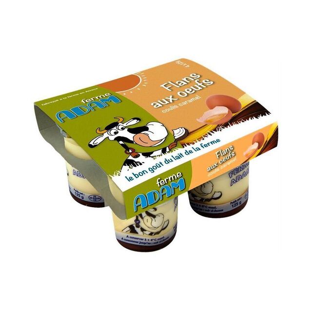 Flans œufs nappé caramel Ferme Adam - 4x125gr - 2,29€