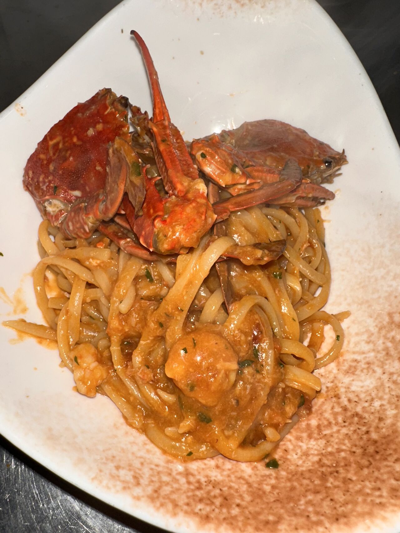 Trenette con granchio e gamberetti