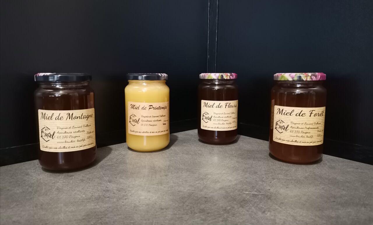 Miel de Printemps 500g=10.50€ / miel de fleurs 500g=10.60€ / miel de montagne 500g=10.20€ / miel de forêt 500g=10.30€ 