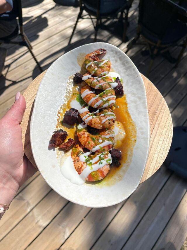 gambas flambées facon 51 et chorizo