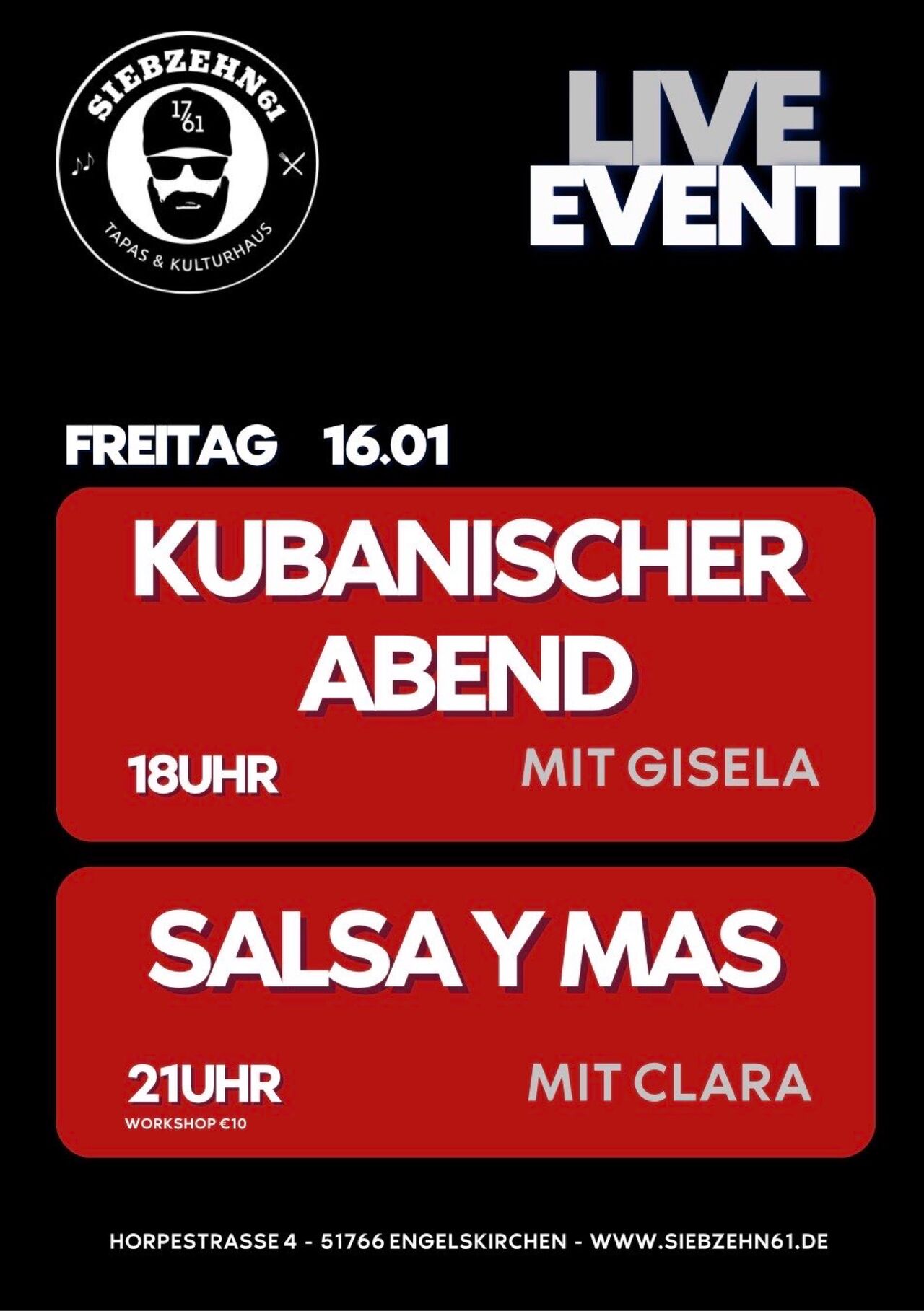 Fr. 16.01. Kubanischer Abend: Salsa Bachata Gisela Live
