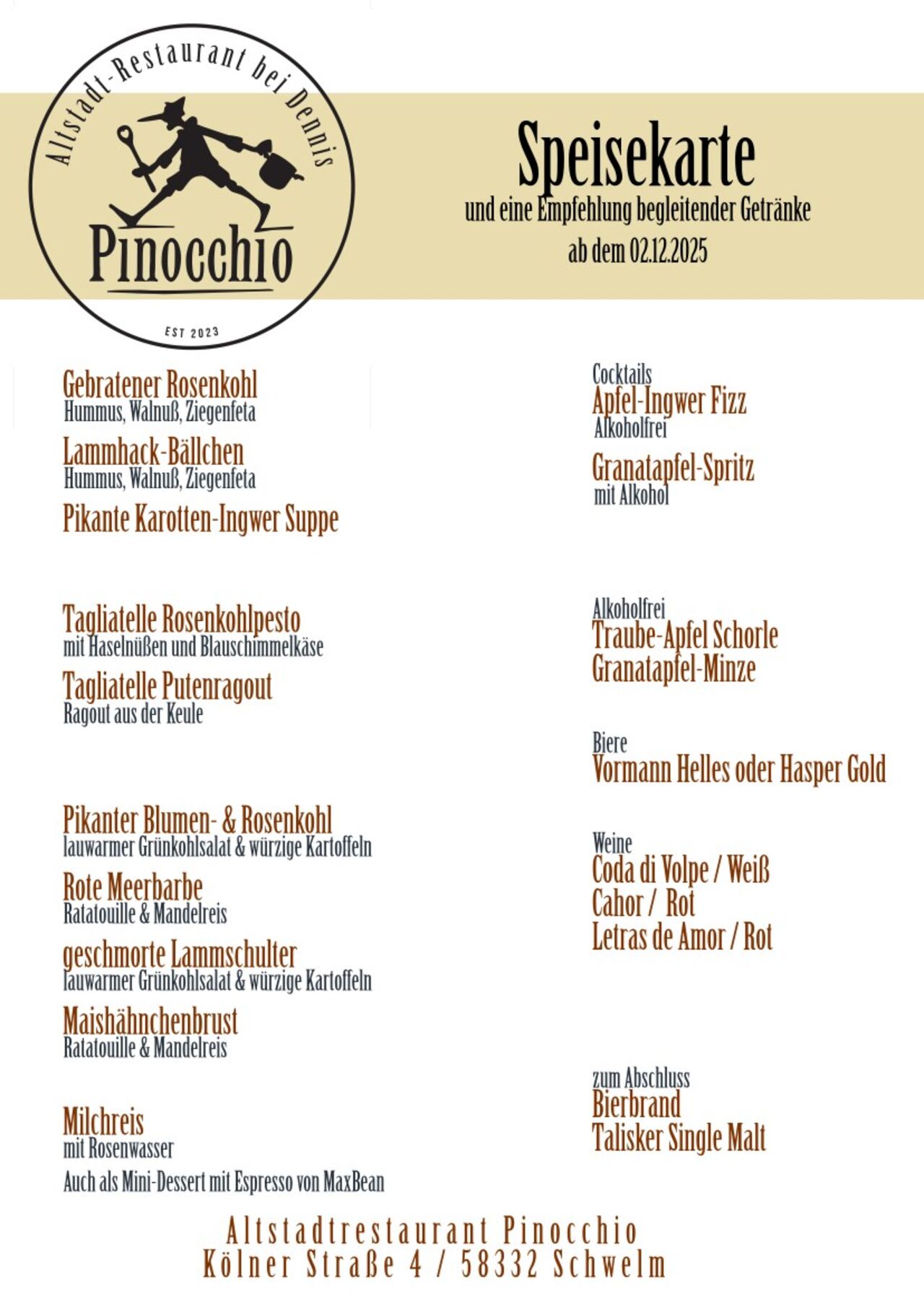 Unsere Speisekarte vom 02.12.- 13.12-2025