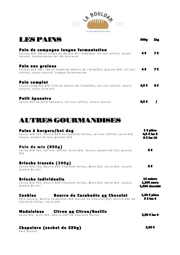 La Carte de La Bouldam