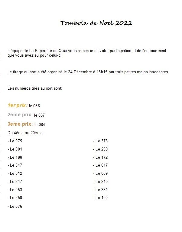 Tirage au sort de notre tombola de Noël 2022