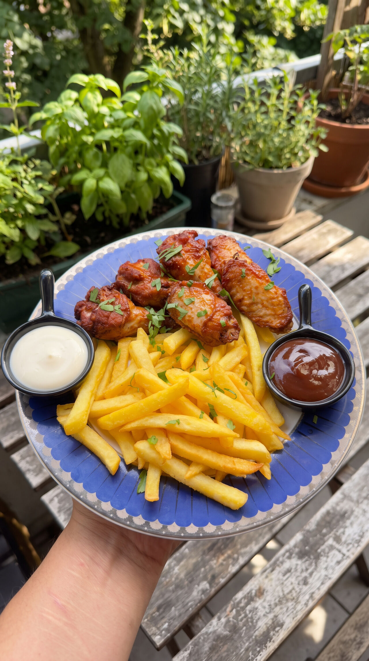 Chicken barbecue wings mit pommes 12.90
