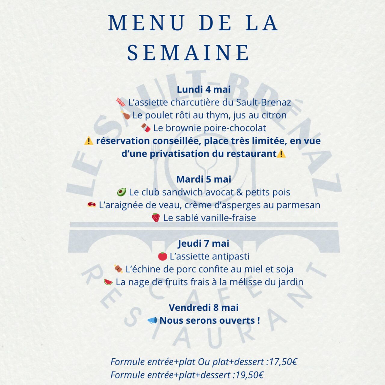 Menu de la semaine