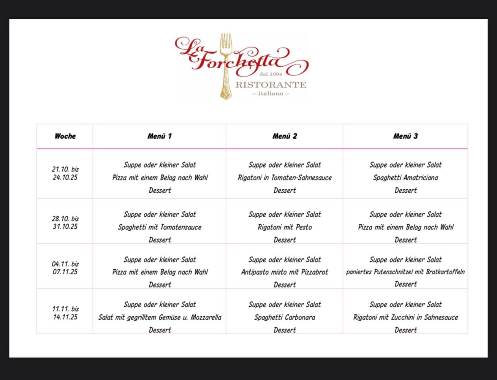 Unser Mittagsmenü: Italienische Mittagspause bei La Forchetta für EUR 14,90