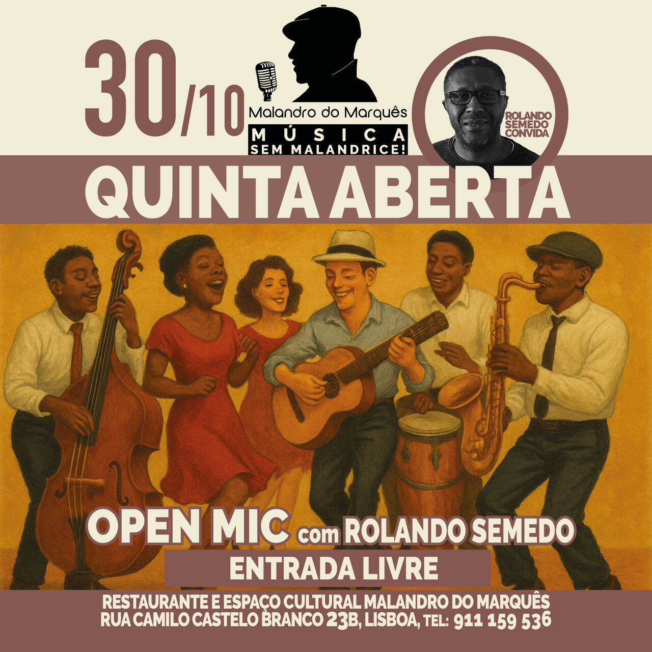 Quinta Aberta (Jam Session e Open Mic) com Rolando Semedo