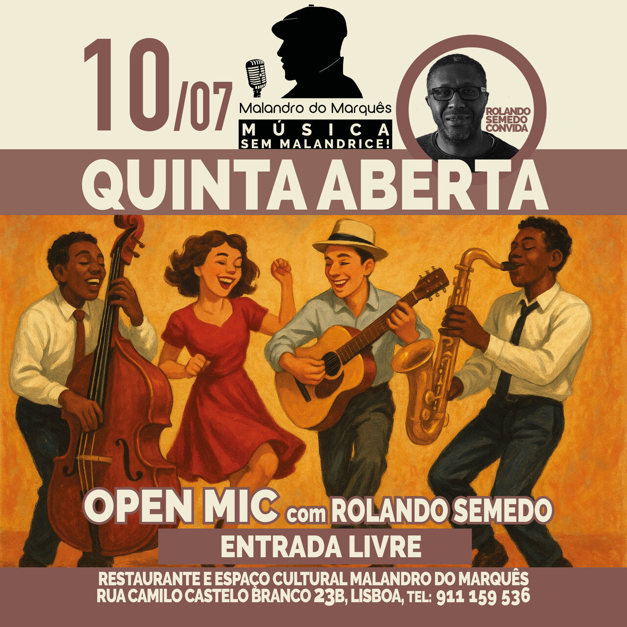 Quinta Aberta (Jam Session e Open Mic) com Rolando Semedo