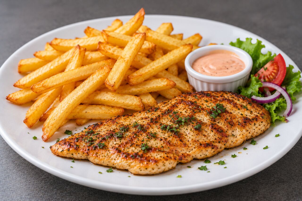 Filet de poulet frites, sauce cocktail