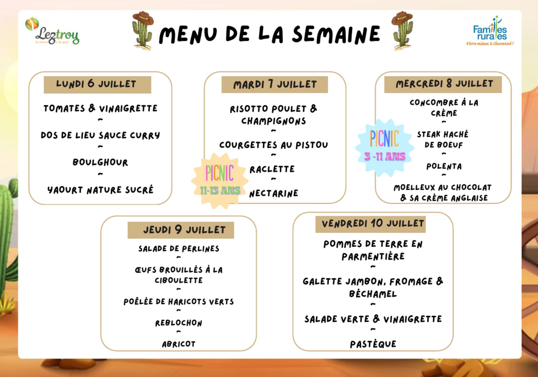 MENUS VACANCES ÉTÉ