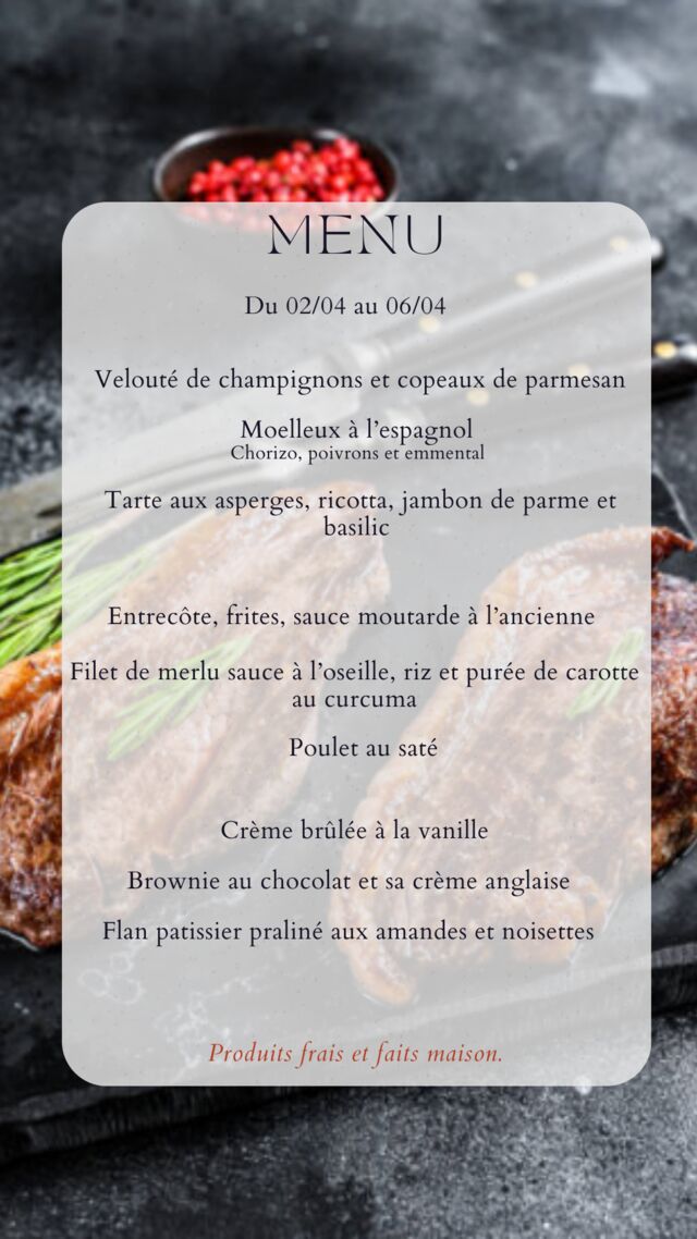 Menu du 02/04 au 06/04