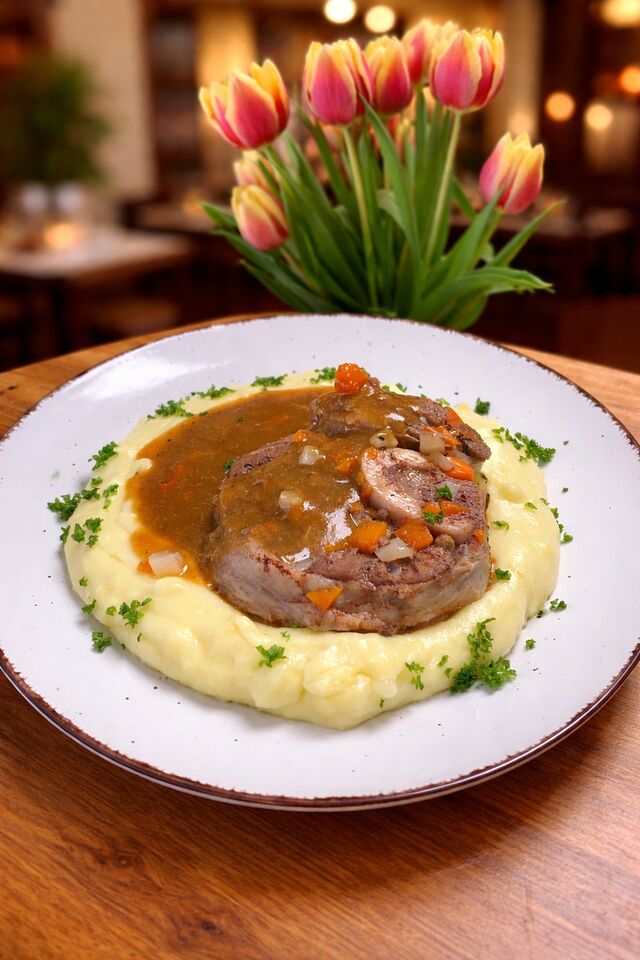 Teľacie osobucco na koreňovej zelenine