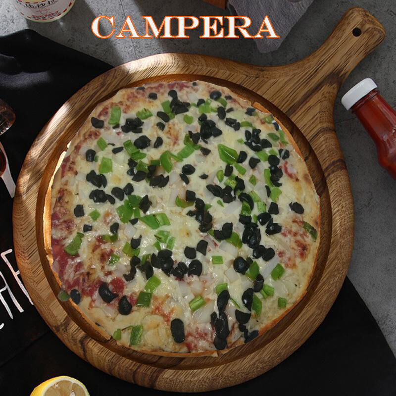 Tomate Base, Queso, Cebolla, Pimiento Verde y Aceitunas Negras.