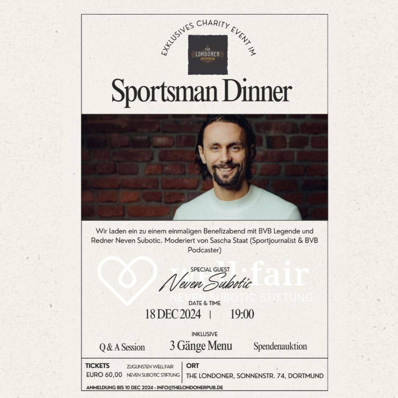 📢 18 DEC - Sportsman Dinner mit Neven Subotic