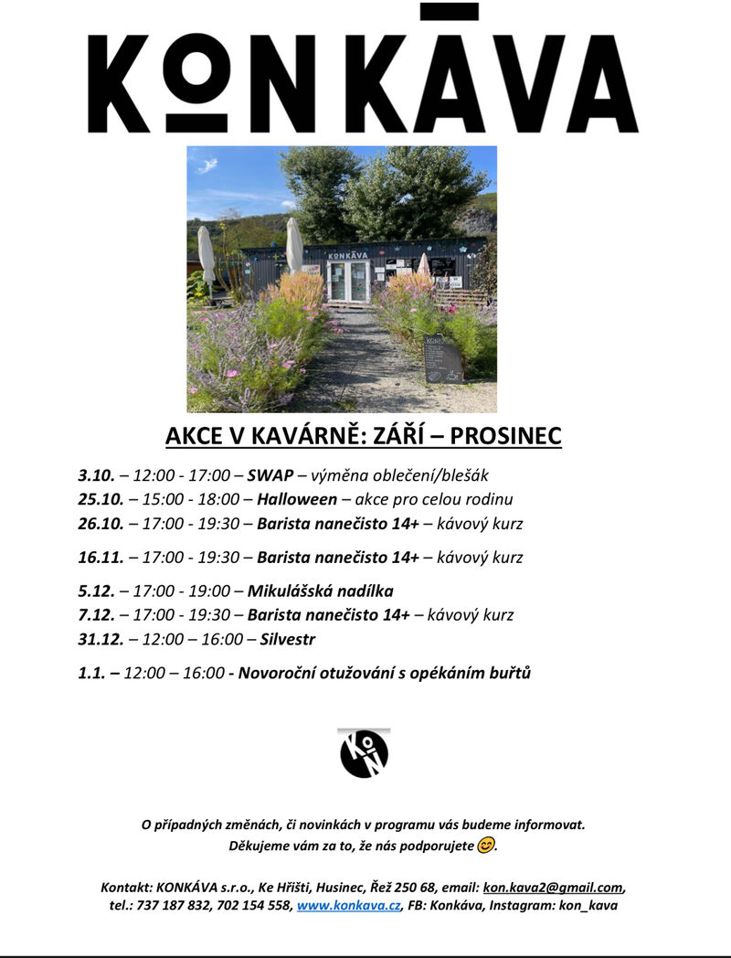 Akce v kavárně - září-prosinec