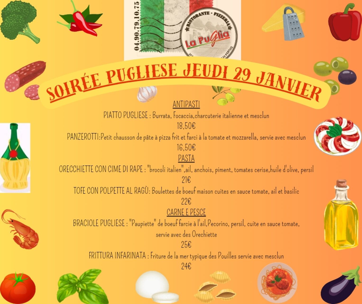 SOIRÉE PUGLIESE JEUDI 29 JANVIER