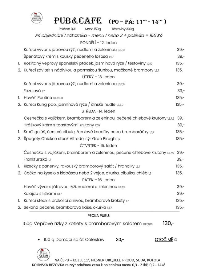 Denní menu od 12. ledna