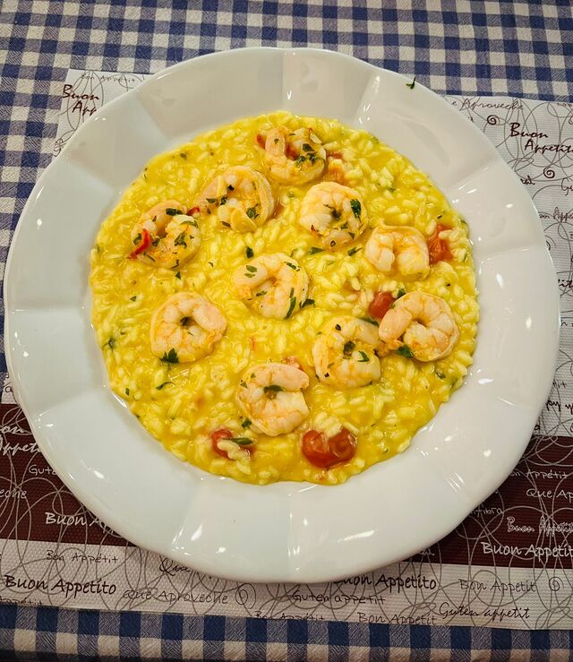 Šafránové rizoto s krevetami