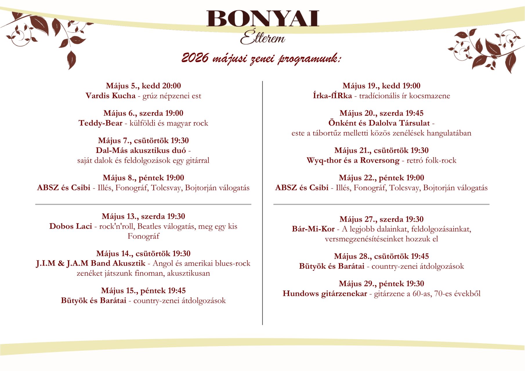 Májusi zenei programunk: