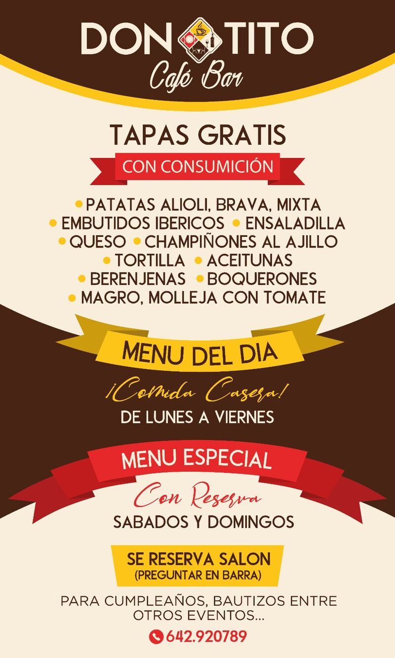 Tapas Gratis, Menú del Día y Menú Especial