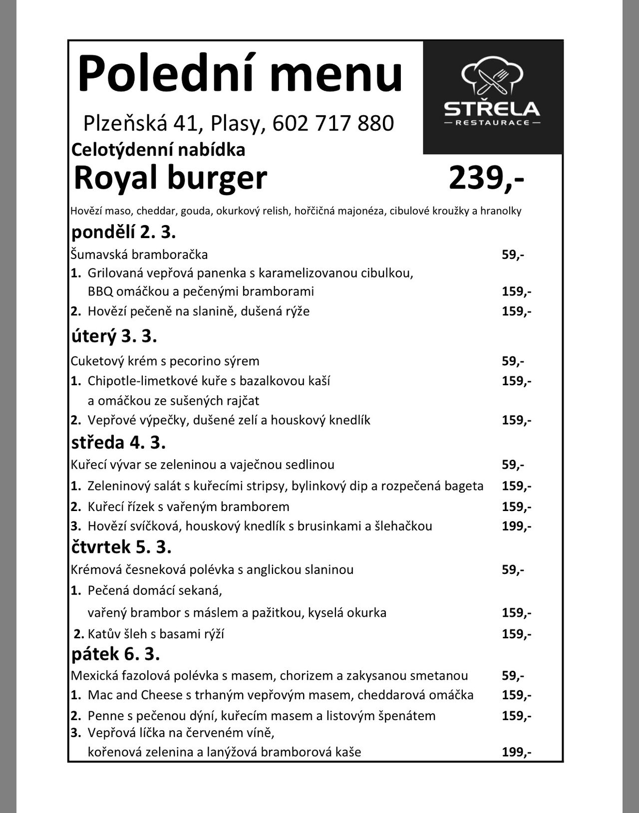 Polední menu 2.3.-6.3.2026