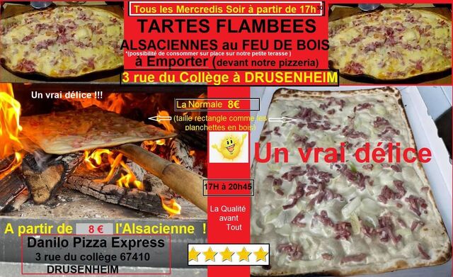 Tartes flambées au feu de bois tous les mercredis soir à emporter.