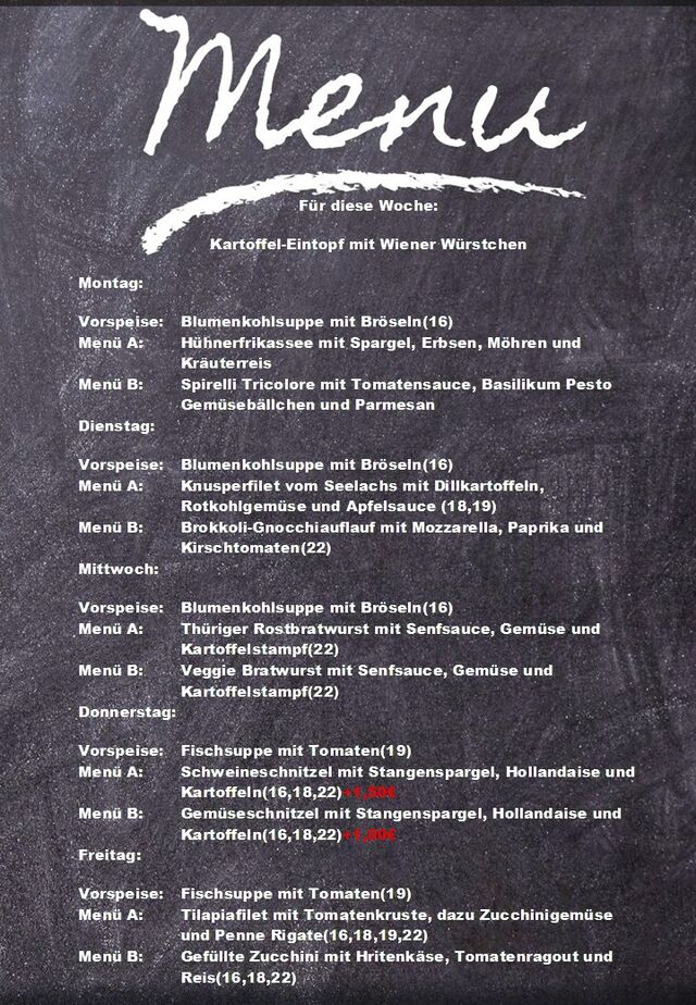 Speiseplan für diese Woche