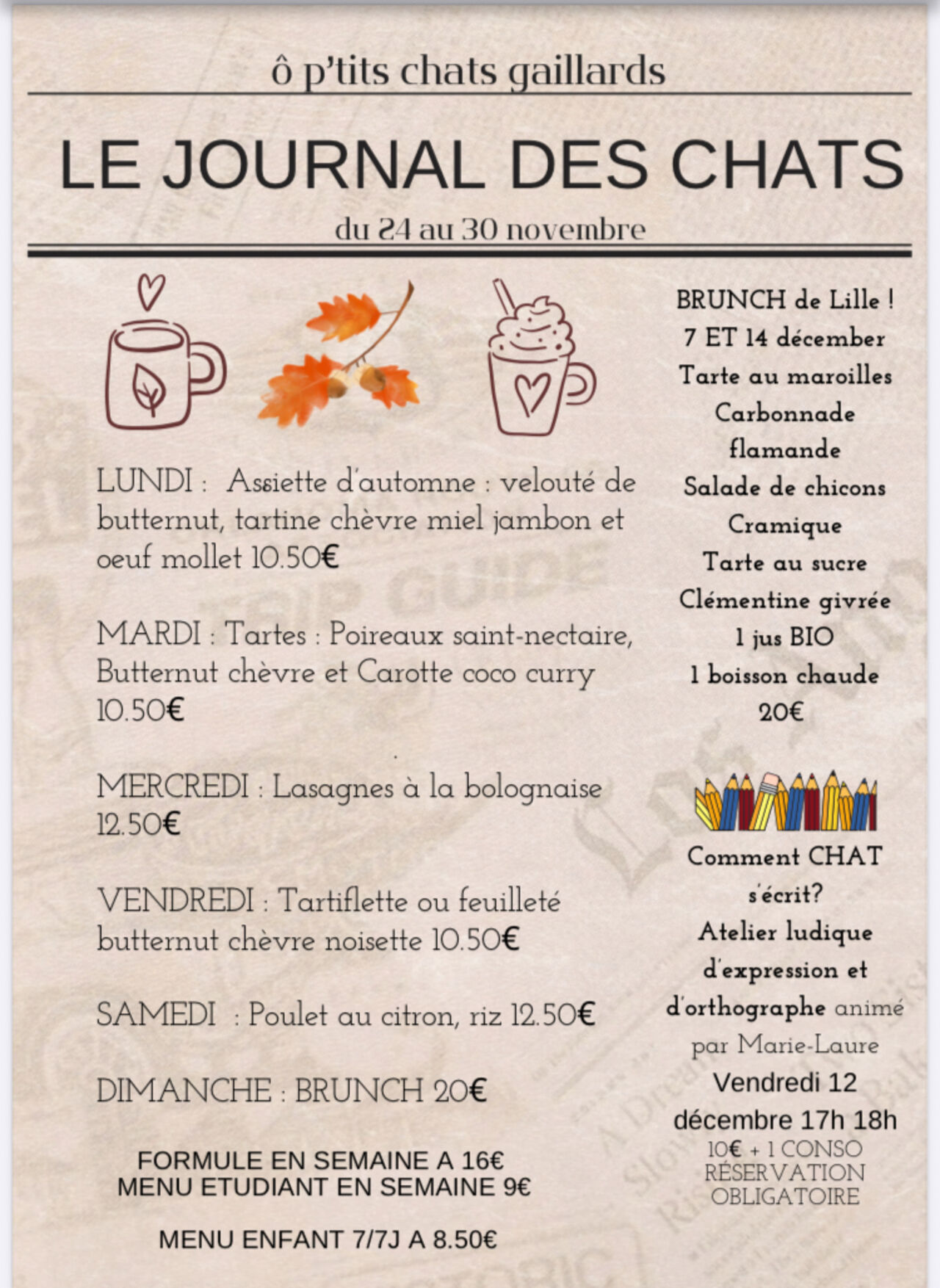 Menu du 24 au 30 novembre