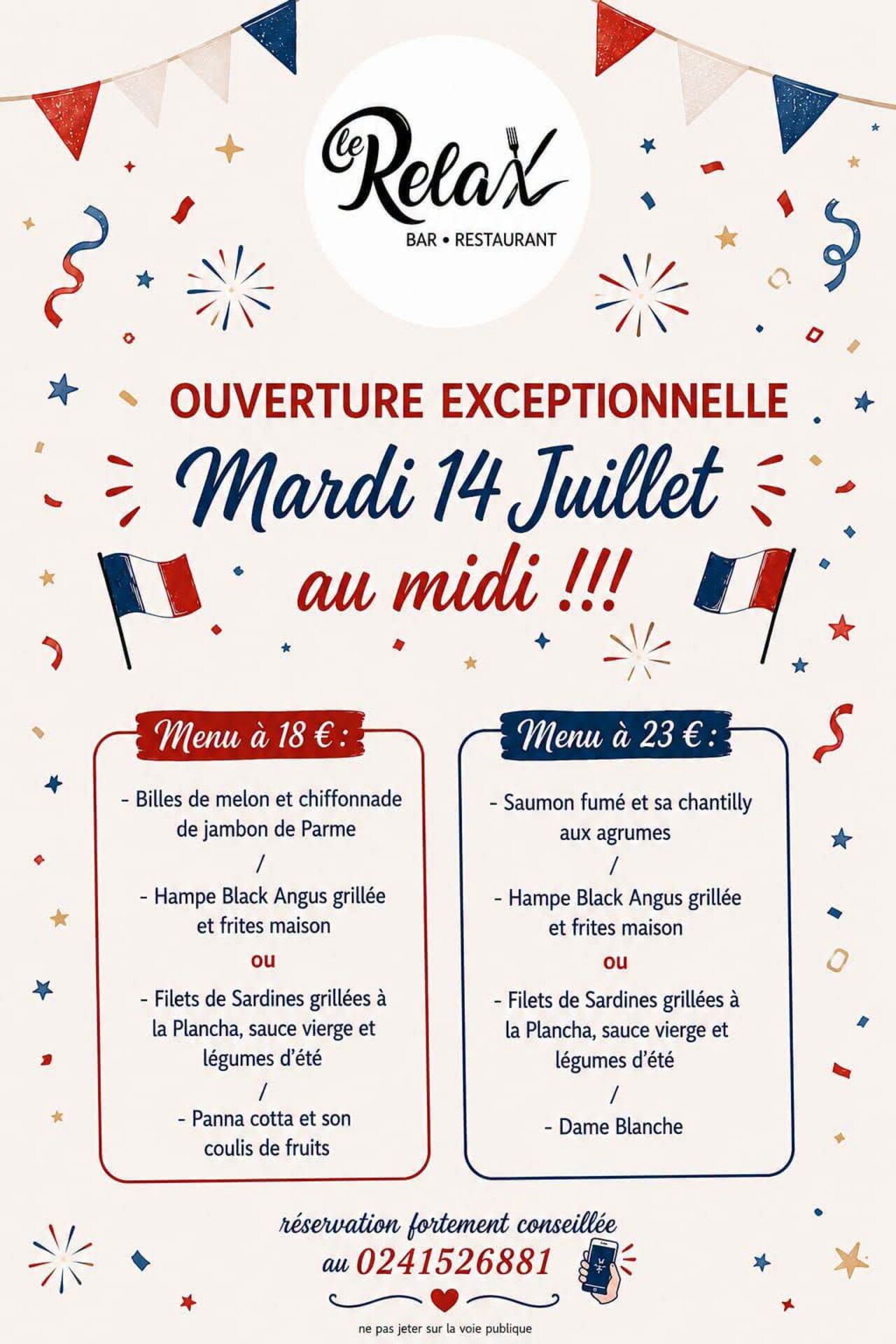 Ouverture exceptionnelle le 14 Juillet