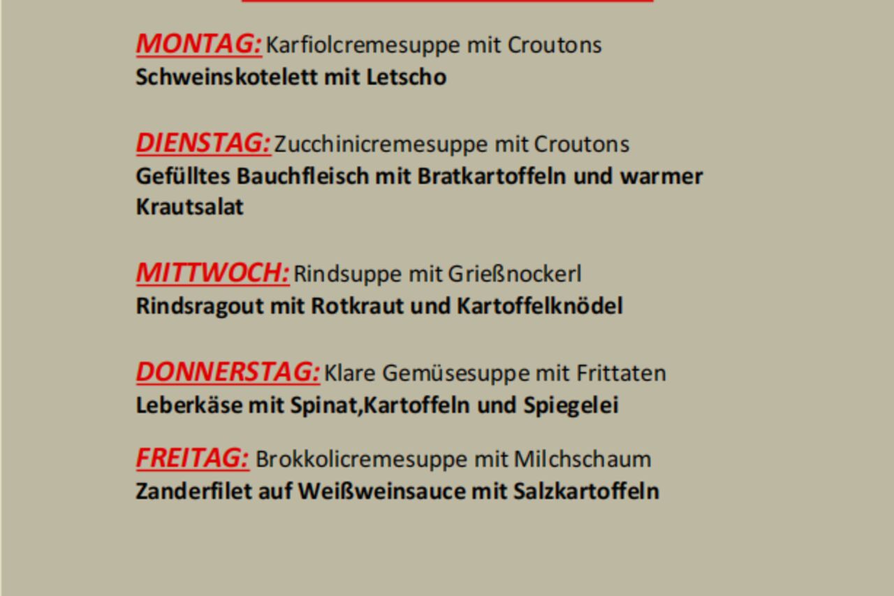 Menüplan vom 8.8 bis 12.8