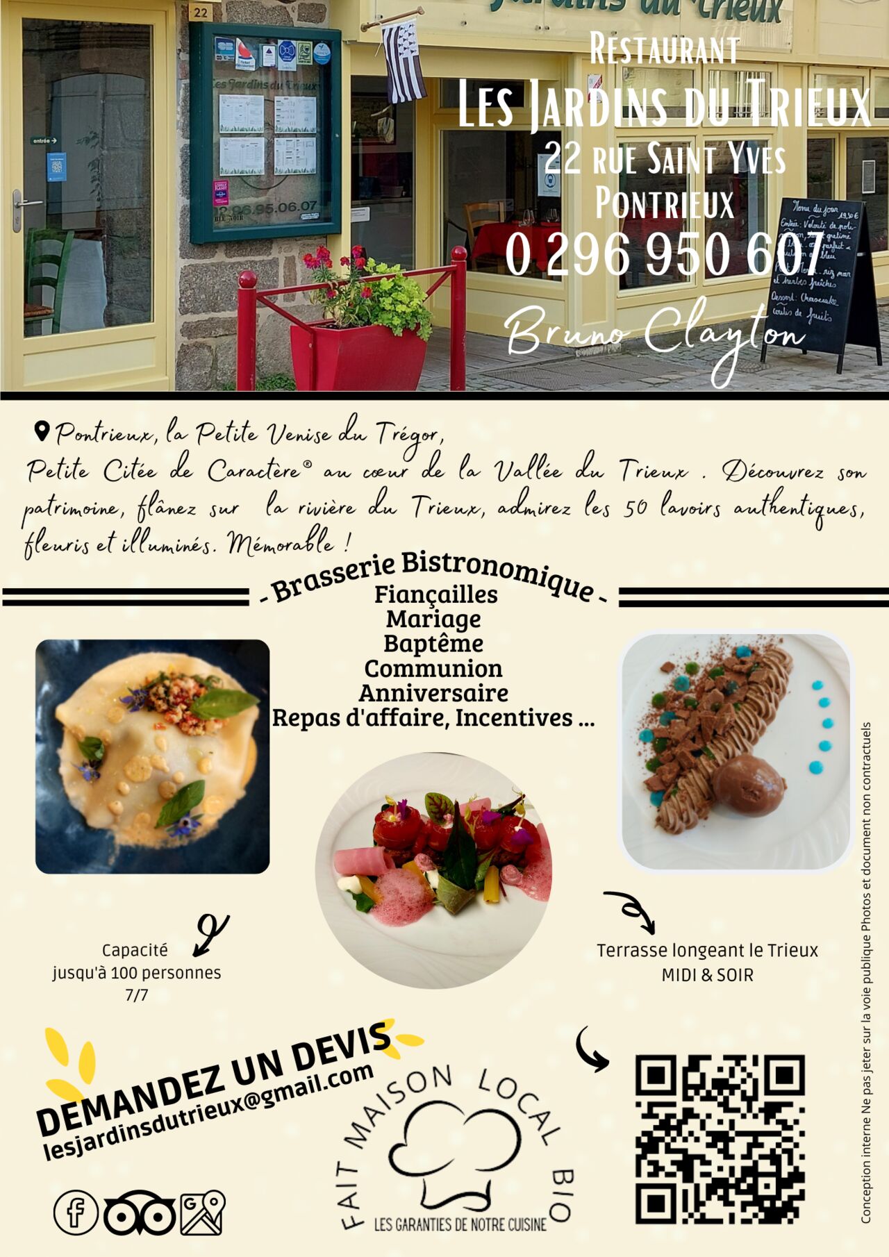 Restaurant Les Jardins du Trieux : flyer de présentation des prestations