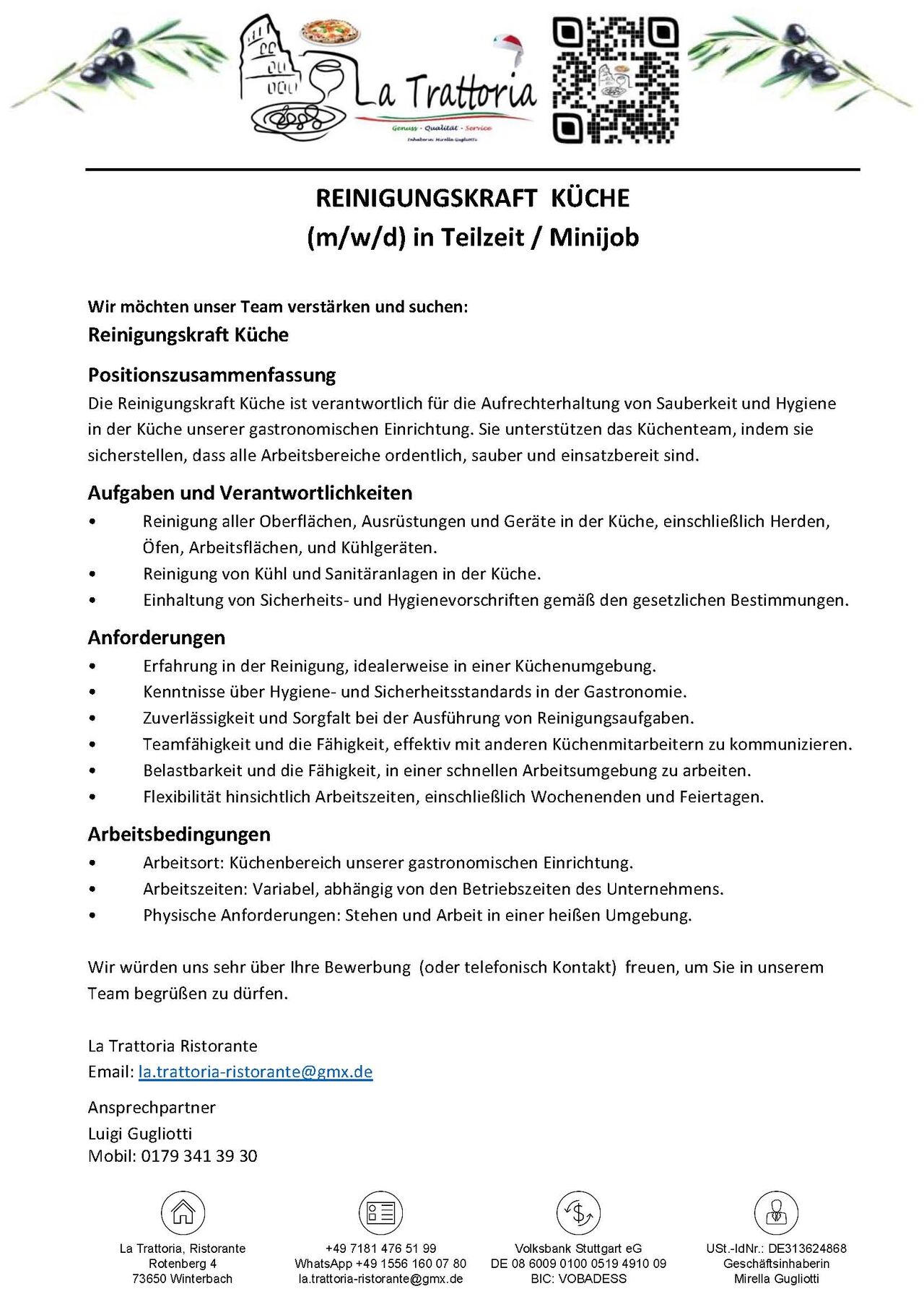 Wir suchen eine Küchenhilfe (m/w/d), zum nächstmöglichen Zeitpunkt!