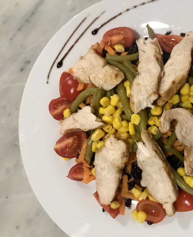 Riso venere:
Pollo ?
Pomodori ?
Carote ?
Fagiolini
e mais ?