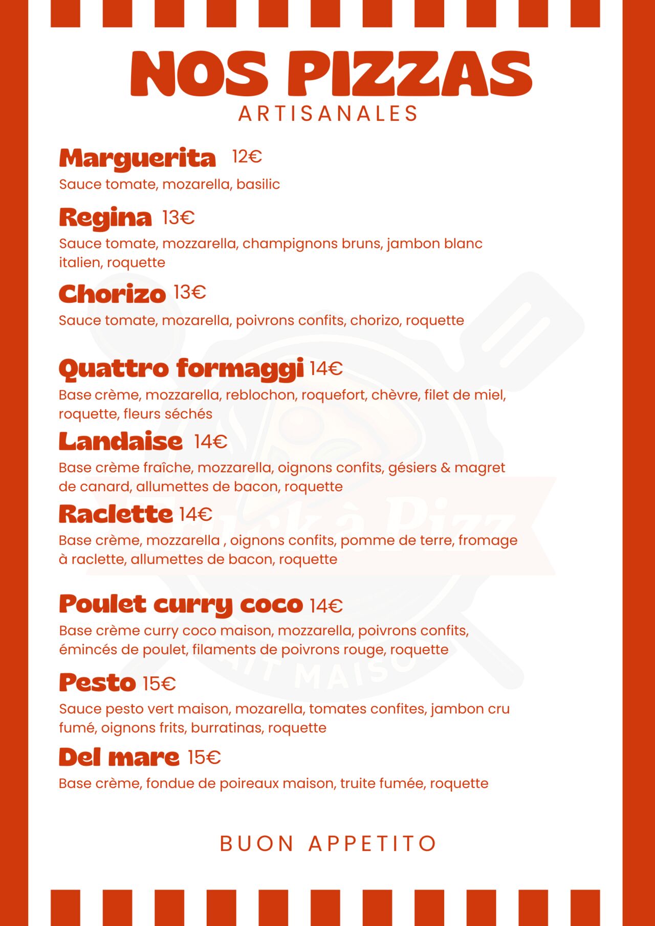 LA CARTE TRUCK À PIZZ' & NOS EMPLACEMENTS LE SOIR